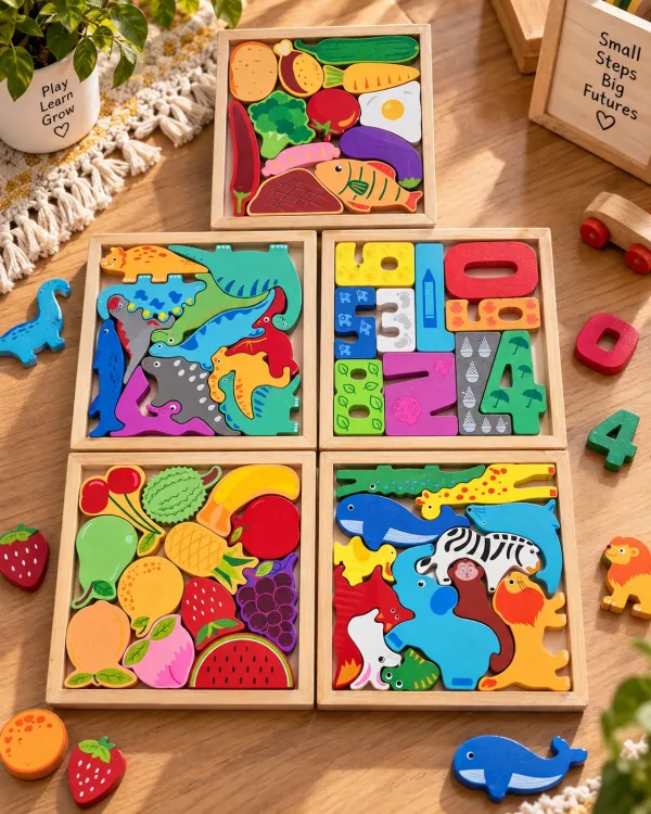 Wooden Jigsaw Puzzle Set Theme Boards (Animals, Fruits, Veggies & More) Combo
