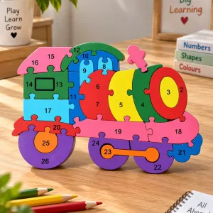 Wooden Train Number Puzzle Jigsaw Learning Toy