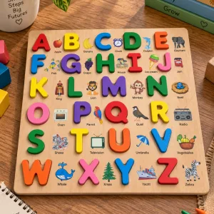 Wooden Alphabet Puzzle Board A-Z Picture Learning Toy