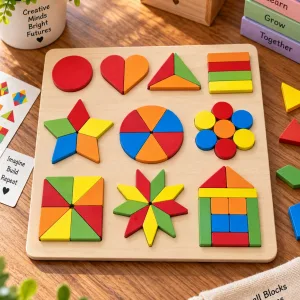 Wooden Pattern Blocks Puzzle Shape & Geometry Board