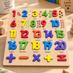 Wooden Number Puzzle Board 1-20 with Math Symbols