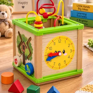 Multi-Activity Wooden Cube 5-in-1 Learning Activity Center