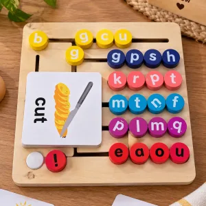 Wooden Alphabet Bead Spelling Board with Flashcards