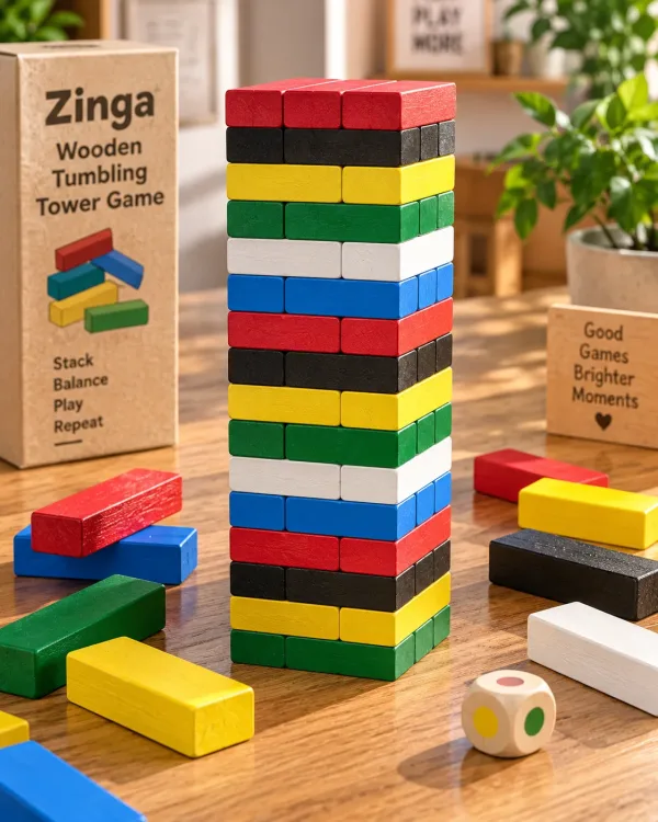 Zinga Toy Wooden Tumbling Tower Game (48 Pieces)