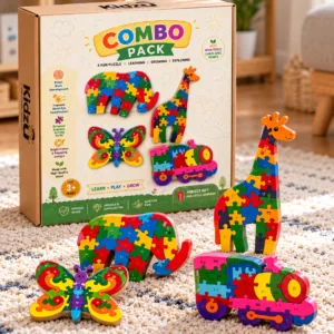 Kidzu Activity Kit Jungle Friends Wooden Puzzle Set (4-in-1)
