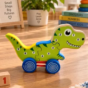 Wooden Dinosaur Number Puzzle with Wheels