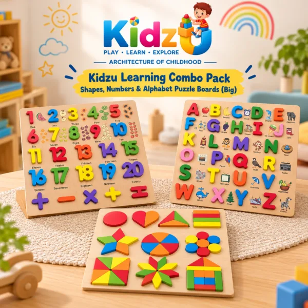 Kidzu Learning Combo Pack Shapes, Numbers & Alphabet Puzzle Boards (Big)