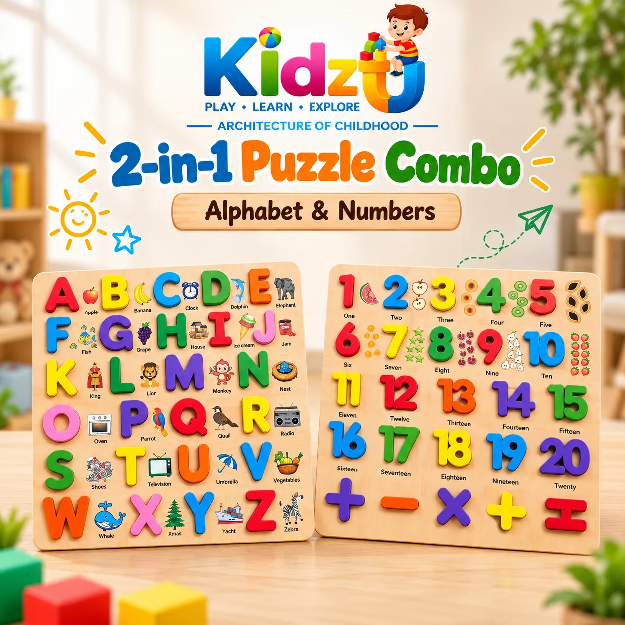 Kidzu 2-in-1 Puzzle Combo Alphabet & Numbers