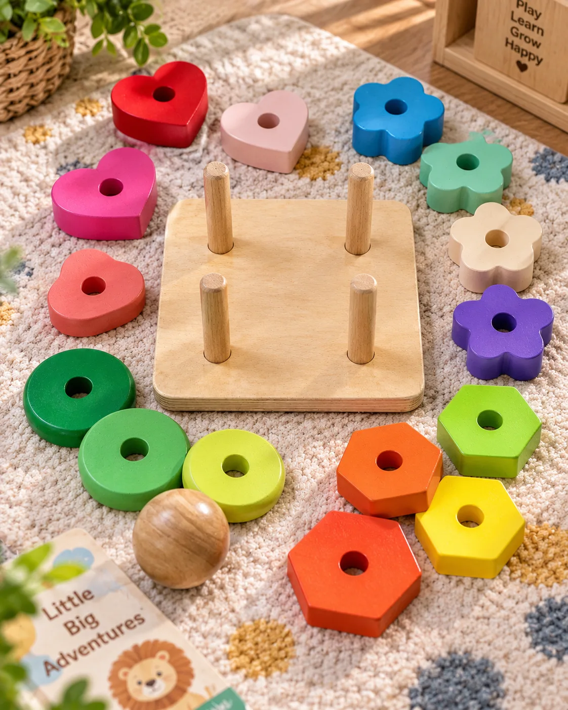 Wooden Four Column Stacking Tower Shape Sorter Toy - Image 3