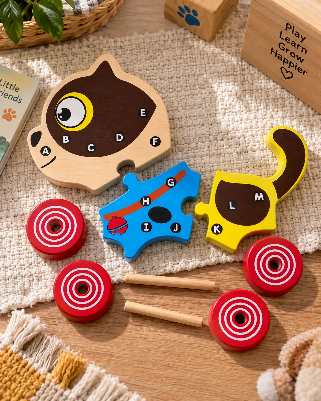 Wooden Cat Alphabet Puzzle with Wheels - Image 3