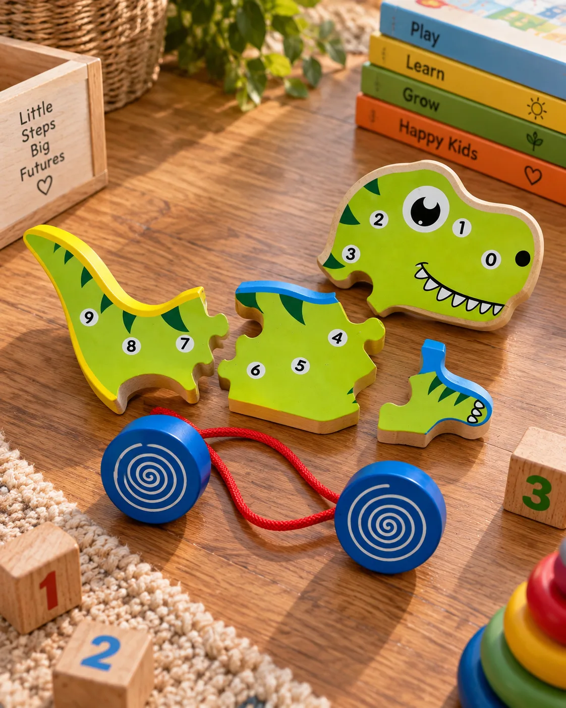 Wooden Dinosaur Number Puzzle with Wheels - Image 3