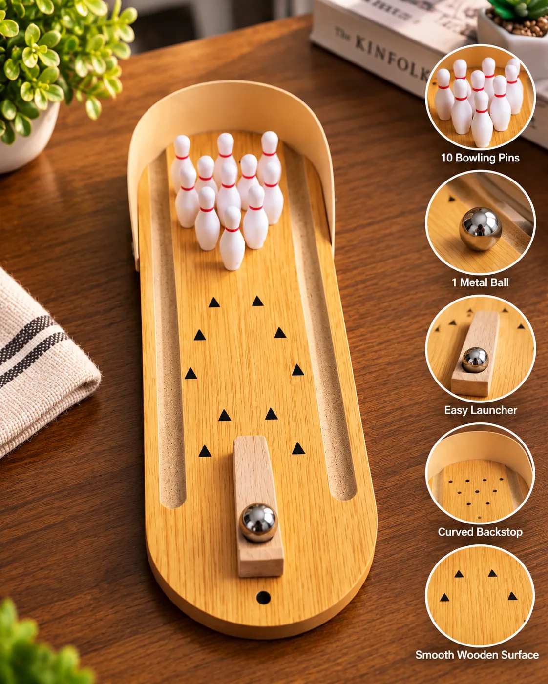 Mini Wooden Tabletop Bowling Game Set - Image 3