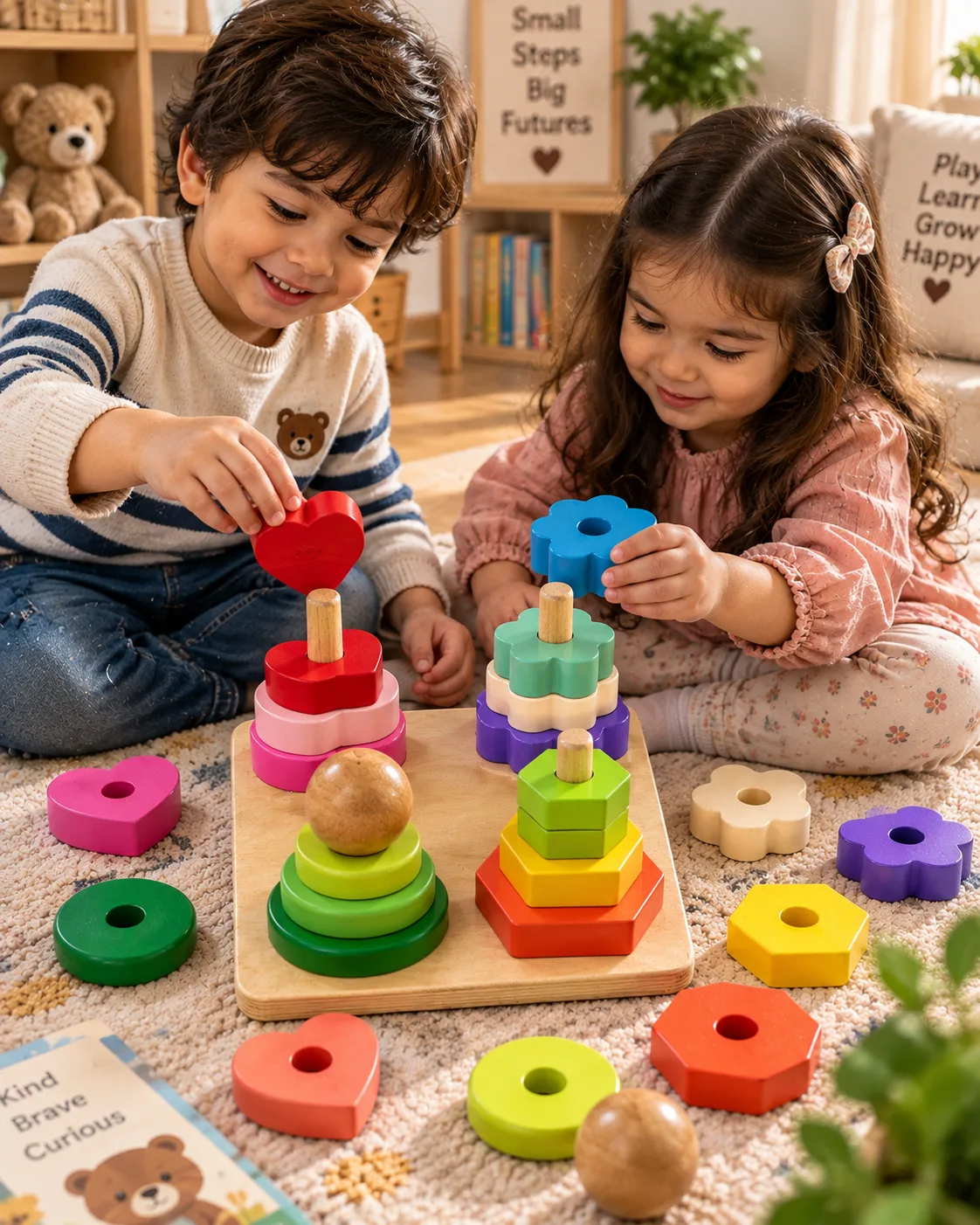 Wooden Four Column Stacking Tower Shape Sorter Toy - Image 2