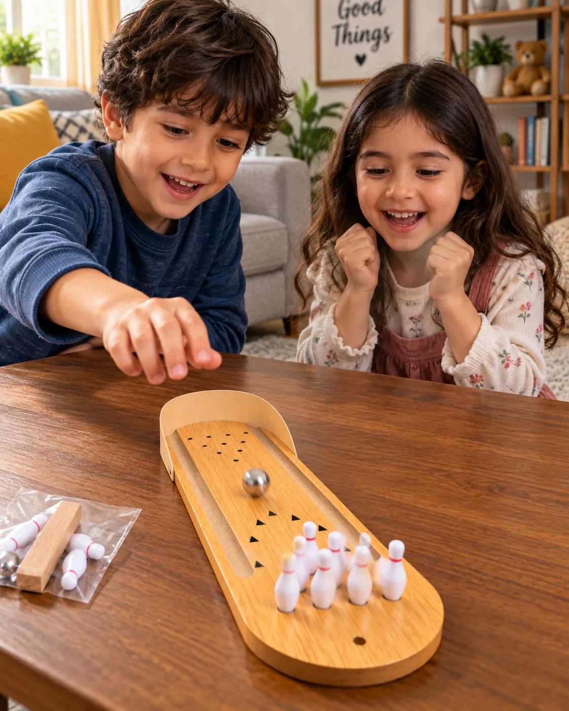 Mini Wooden Tabletop Bowling Game Set - Image 2