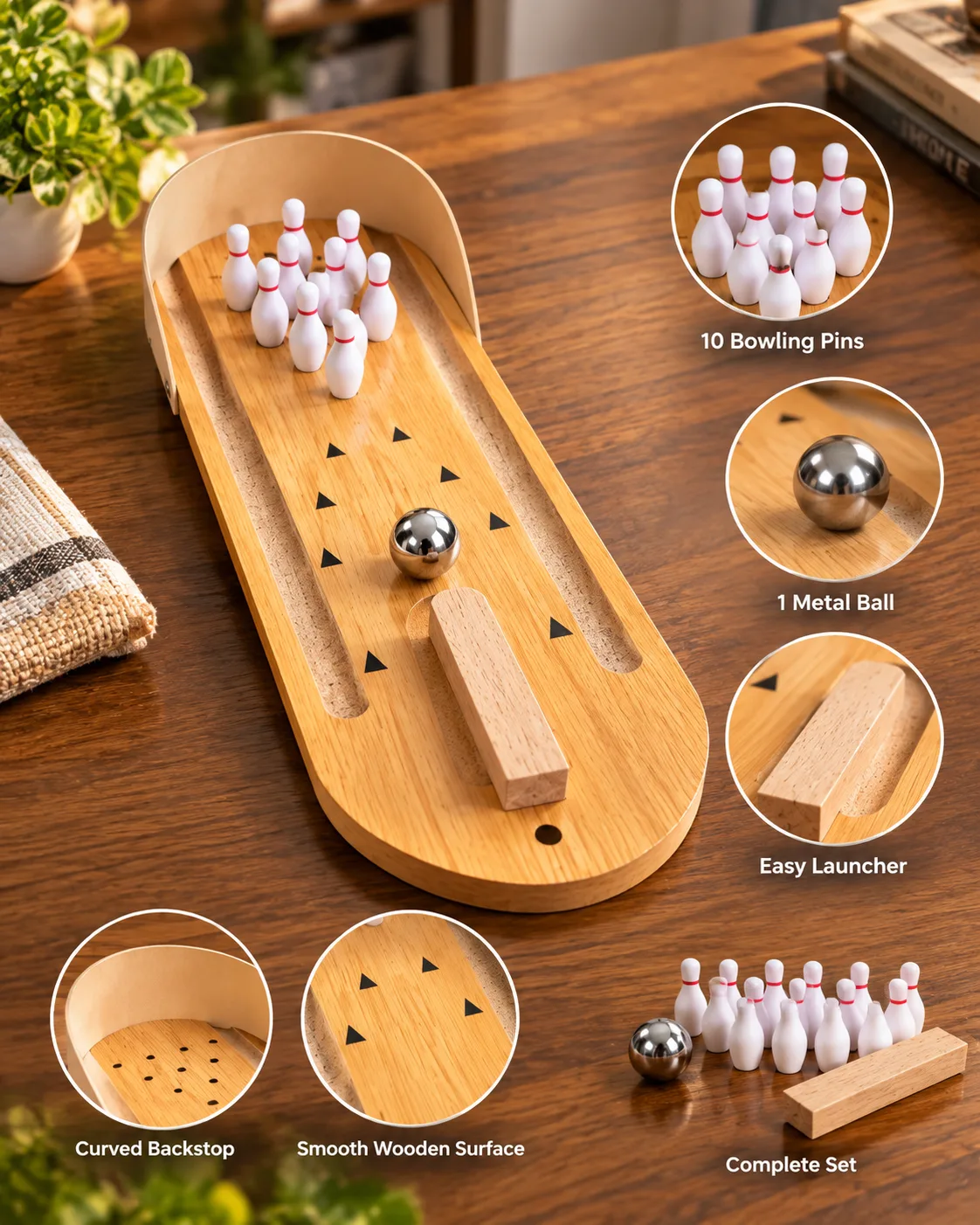 Mini Wooden Tabletop Bowling Game Set - Image 4