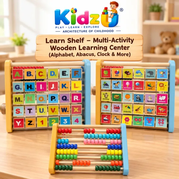 Learn Shelf – Multi-Activity Wooden Learning Center (Alphabet, Abacus, Clock & More)