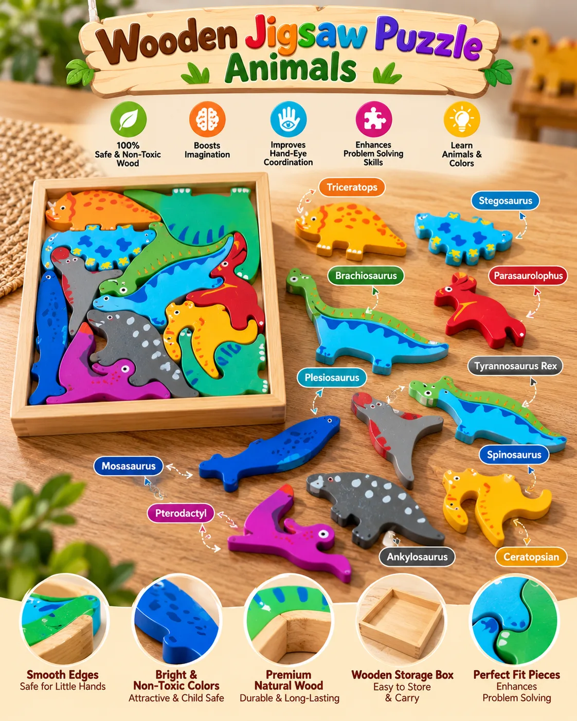 Wooden Jigsaw Puzzle Old Animals - Image 4