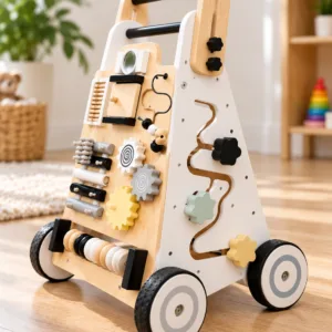 Wooden Baby Walker with Activity Panel Push Along Learning Toy