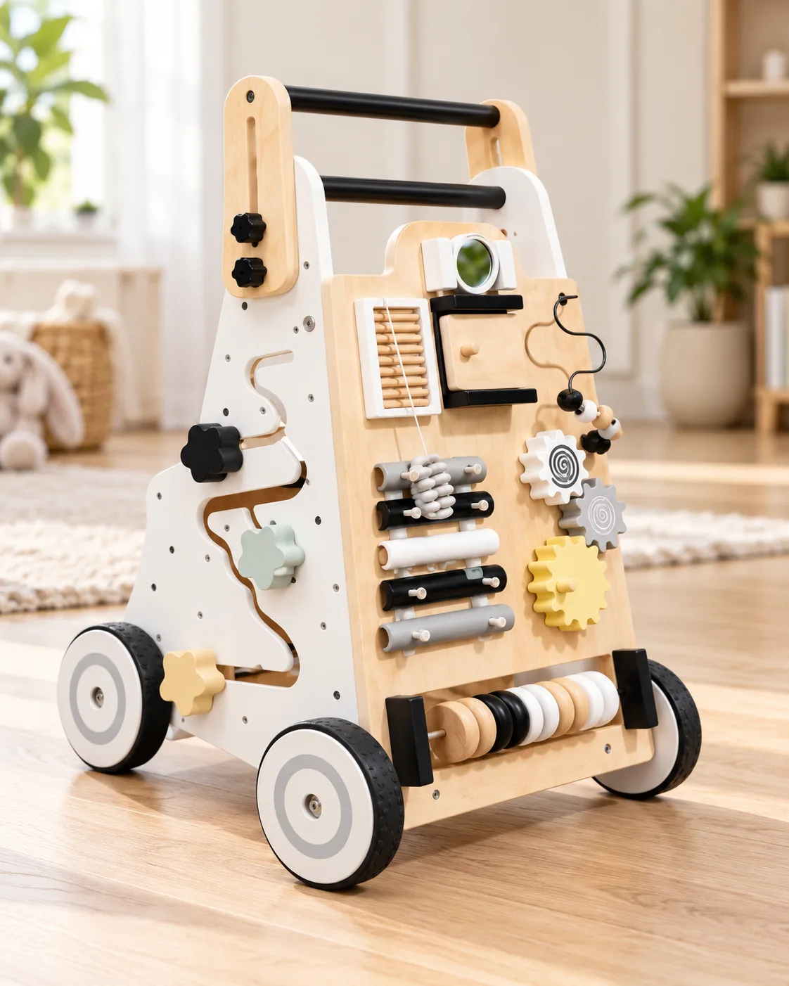 Wooden Baby Walker with Activity Panel Push Along Learning Toy - Image 3
