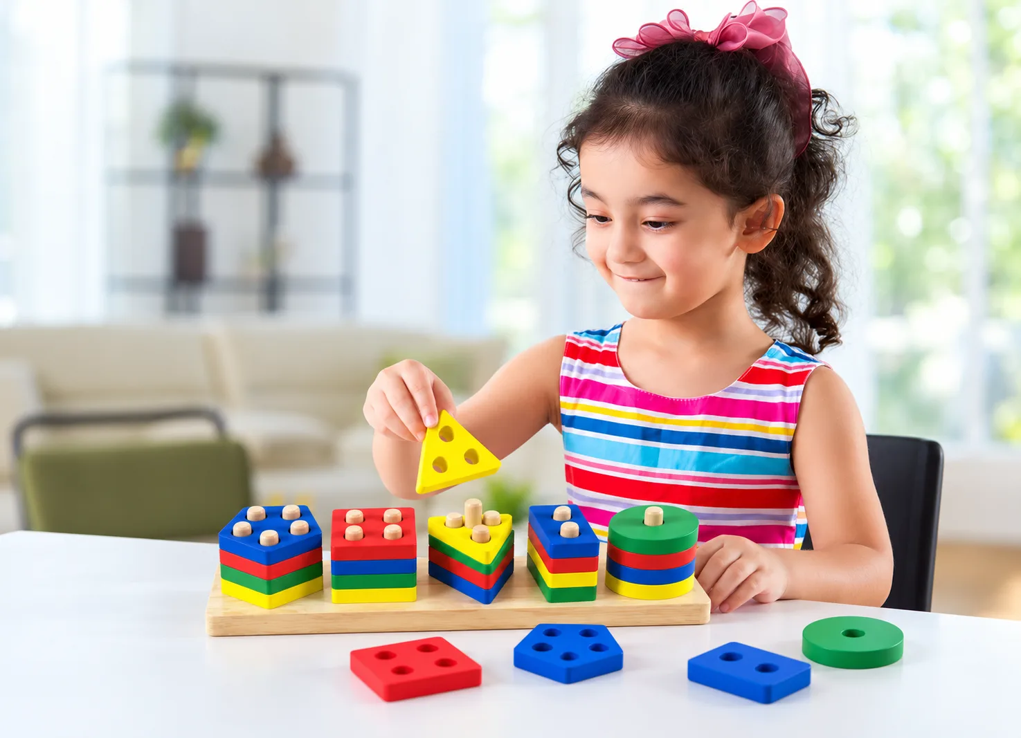 Child building with colorful blocks